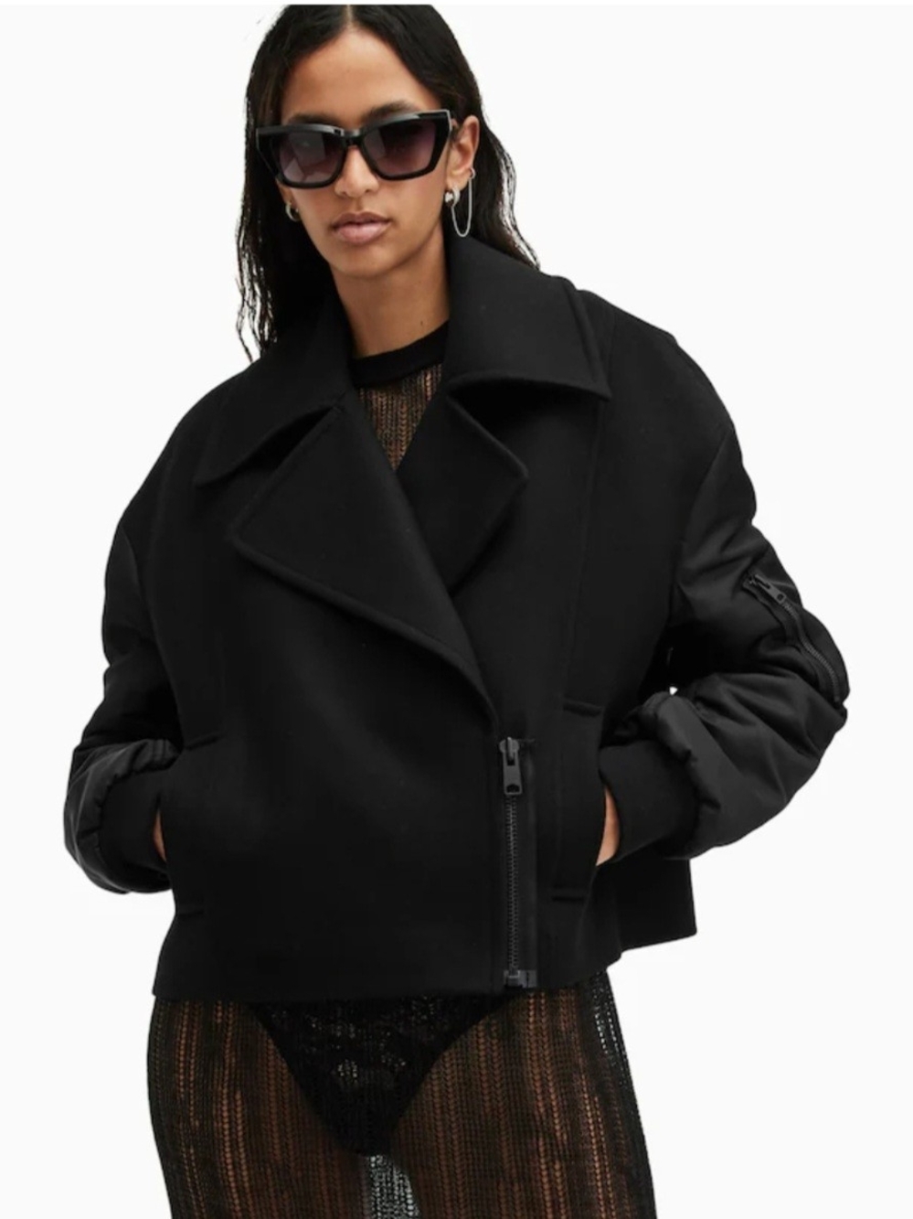 AllSaints Black Oversized Bomber Jacket Size 4